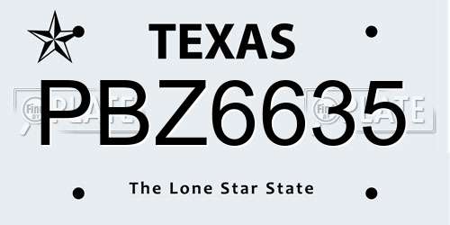 PBZ6635 Texas License Plate