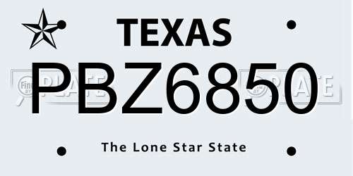 PBZ6850 Texas License Plate