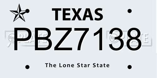 PBZ7138 Texas License Plate