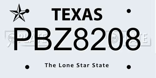 PBZ8208 Texas License Plate