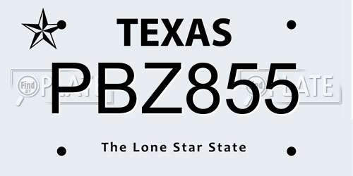 PBZ855 Texas License Plate