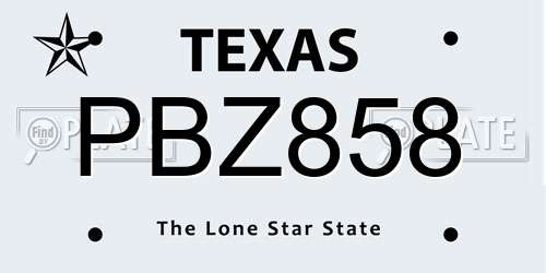 PBZ858 Texas License Plate