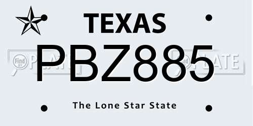 PBZ885 Texas License Plate