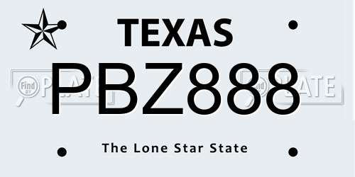 PBZ888 Texas License Plate