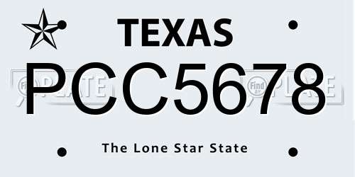 PCC5678 Texas License Plate