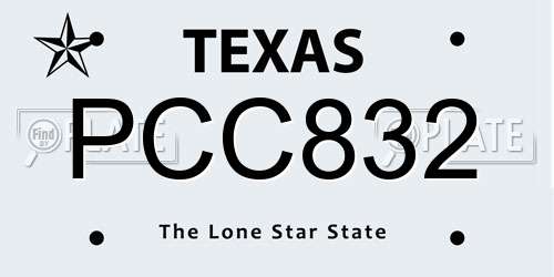 PCC832 Texas License Plate