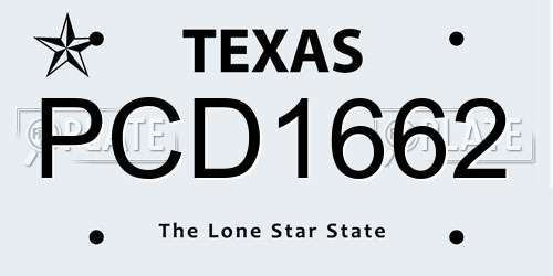 PCD1662 Texas License Plate