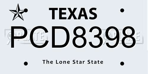 PCD8398 Texas License Plate