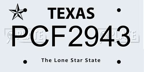 PCF2943 Texas License Plate