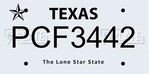 PCF3442 Texas License Plate