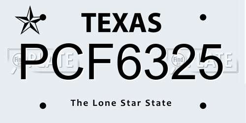 PCF6325 Texas License Plate