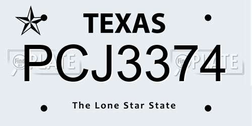 PCJ3374 Texas License Plate