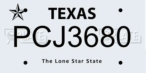 PCJ3680 Texas License Plate