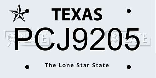 PCJ9205 Texas License Plate