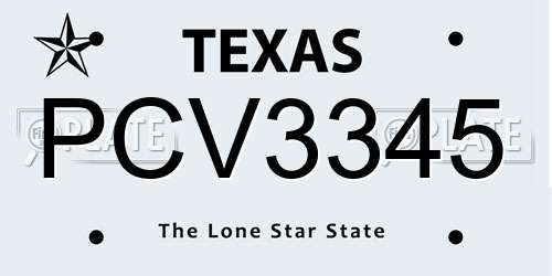 PCV3345 Texas License Plate