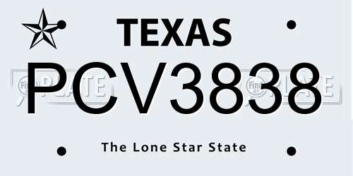 PCV3838 Texas License Plate
