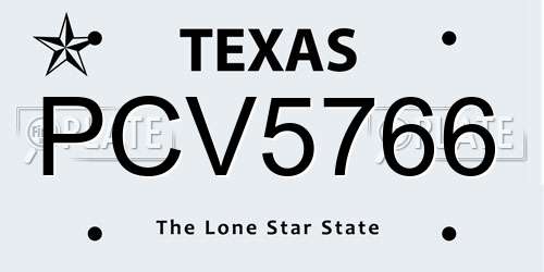 PCV5766 Texas License Plate