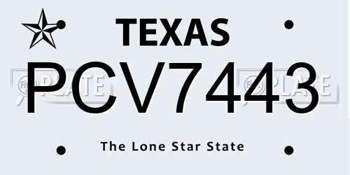 PCV7443 Texas License Plate