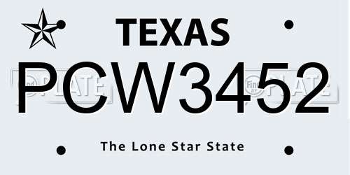 PCW3452 Texas License Plate