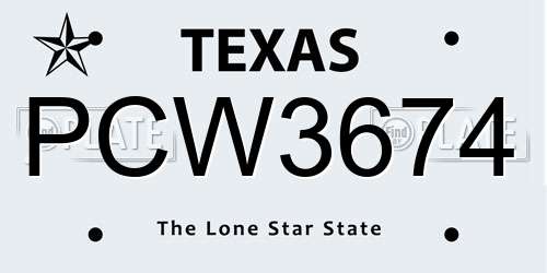 PCW3674 Texas License Plate