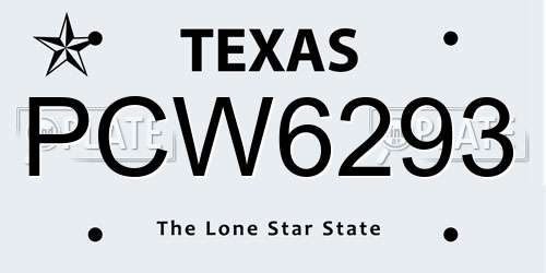 PCW6293 Texas License Plate
