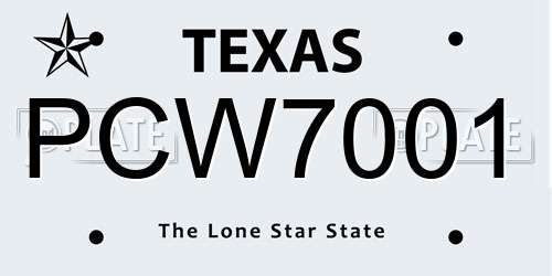 PCW7001 Texas License Plate