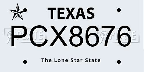PCX8676 Texas License Plate