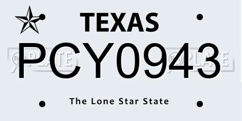PCY0943 Texas License Plate