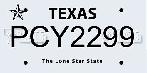 PCY2299 Texas License Plate