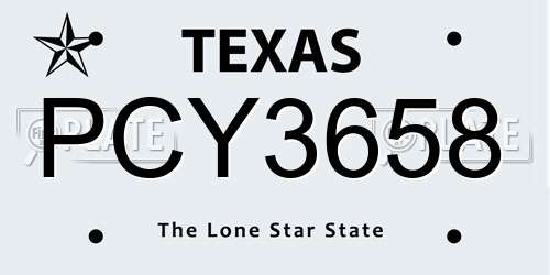 PCY3658 Texas License Plate
