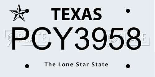 PCY3958 Texas License Plate