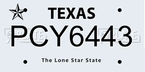PCY6443 Texas License Plate