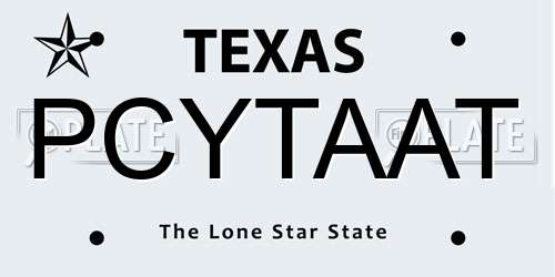 PCYTAAT Texas License Plate
