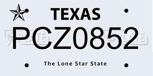 PCZ0852 Texas License Plate