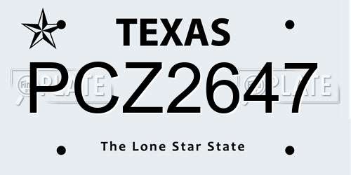 PCZ2647 Texas License Plate