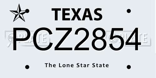 PCZ2854 Texas License Plate