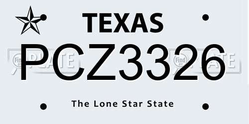 PCZ3326 Texas License Plate