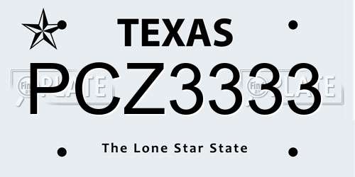 PCZ3333 Texas License Plate