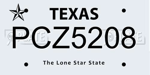 PCZ5208 Texas License Plate