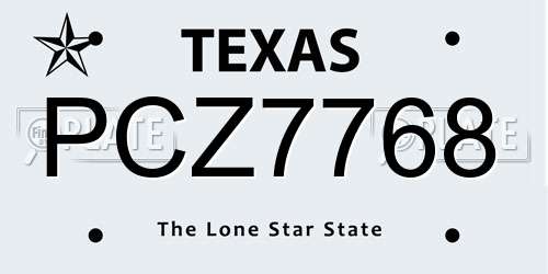 PCZ7768 Texas License Plate