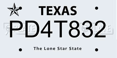 PD4T832 Texas License Plate