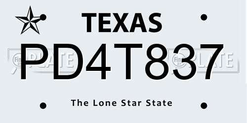 PD4T837 Texas License Plate
