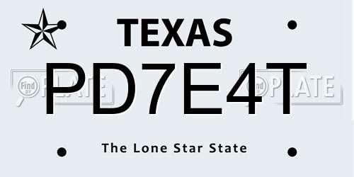 PD7E4T Texas License Plate