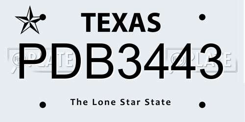 PDB3443 Texas License Plate