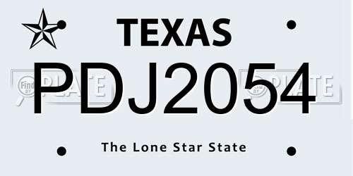 PDJ2054 Texas License Plate