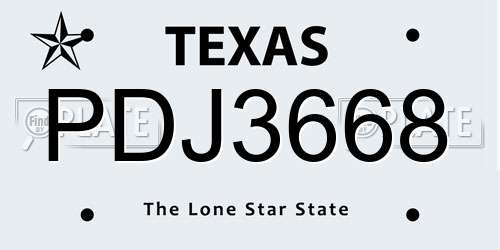 PDJ3668 Texas License Plate