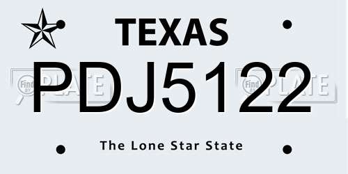 PDJ5122 Texas License Plate
