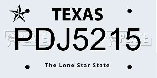 PDJ5215 Texas License Plate