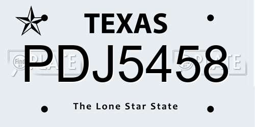 PDJ5458 Texas License Plate
