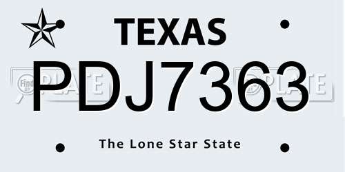 PDJ7363 Texas License Plate